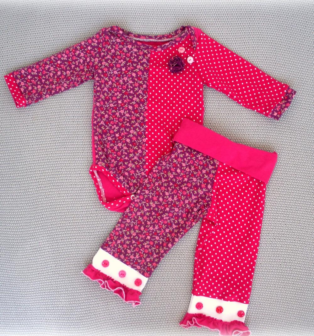 Baby girl outfit-onesie-hot pink-purple-floral-polka dots-9-12 months